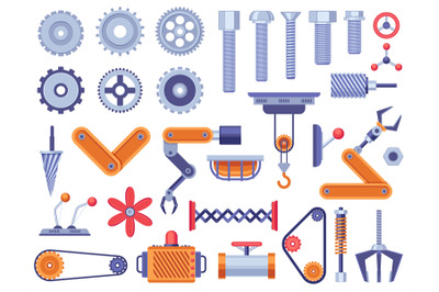 Mechanism parts. Mechanical and electric engine nut screw bolt transmi