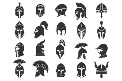 Ancient helmets. Medieval warrior knight helm armor&2C; black silhouettes