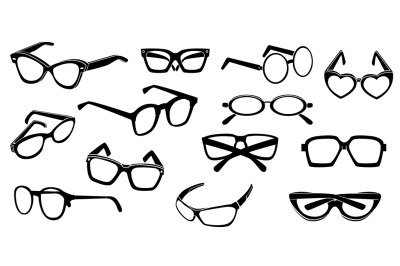 Sunglasses silhouette. Black glasses icons different shapes, fashion s