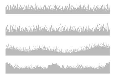 Grass silhouette. Horizontal banners of meadow grassland borders, lawn