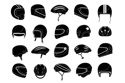 Motorcycle helmets silhouette. Monochrome racing headgear equipment fo