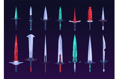 Game swords. Fantasy daggers battle broadsword for 3d gaming assets, m