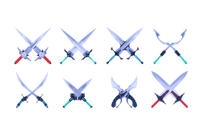 Crossed swords. Metal fantasy medieval knight sharp blades cartoon sty