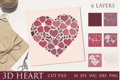 Heart shadow box&2C; 3d layered flower heart svg