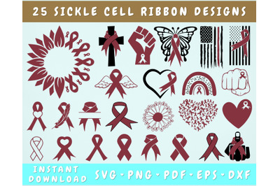 Sickle Cell Awareness SVG Bundle, 25 Designs, Sickle Cell Ribbon SVG
