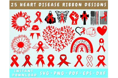 Heart Disease Awareness SVG Bundle, 25 Designs, Heart Disease Ribbon