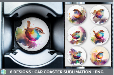 Rainbow Wren Car Coaster | Sublimation Designs Bundle