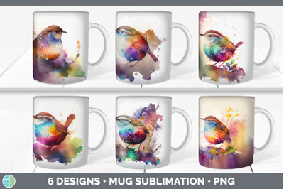 Rainbow Wren Mug Sublimation | Coffee Cup Background PNG