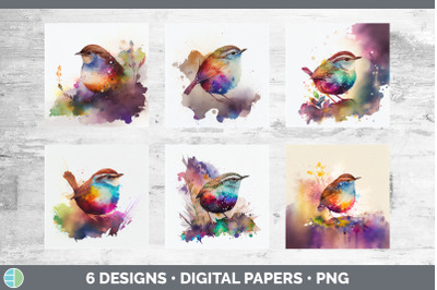 Rainbow Wren Backgrounds | Digital Scrapbook Papers