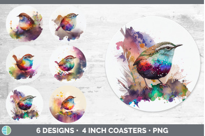 Rainbow Wren Round Coaster | Sublimation Designs Bundle