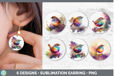 Rainbow Wren Round Earring | Sublimation Designs Bundle