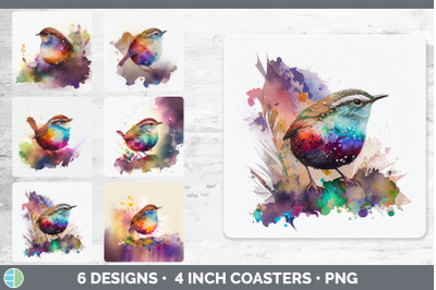 Rainbow Wren Square Coaster | Sublimation Designs Bundle