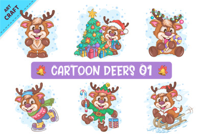 Set of Cartoon Deers 01. Clipart.