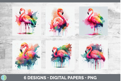 Rainbow Flamingo Backgrounds | Digital Scrapbook Papers