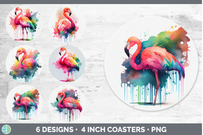 Rainbow Flamingo Round Coaster | Sublimation Designs Bundle