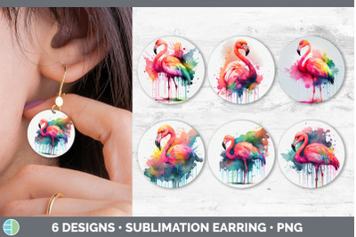 Rainbow Flamingo Round Earring | Sublimation Designs Bundle