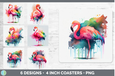 Rainbow Flamingo Square Coaster | Sublimation Designs Bundle