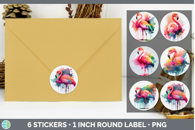 Rainbow Flamingo Stickers | Sticker 1in Round Labels PNG Designs