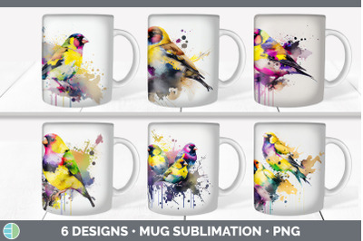 Rainbow Goldfinch Mug Sublimation | Coffee Cup Background PNG