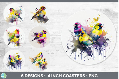 Rainbow Goldfinch Round Coaster | Sublimation Designs Bundle