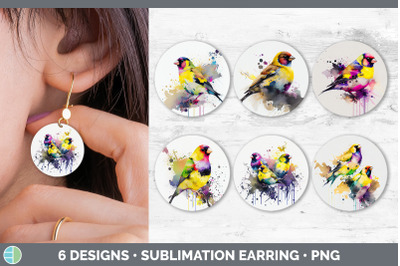 Rainbow Goldfinch Round Earring | Sublimation Designs Bundle