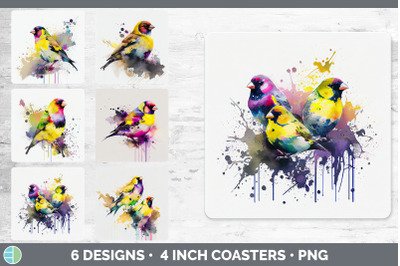 Rainbow Goldfinch Square Coaster | Sublimation Designs Bundle