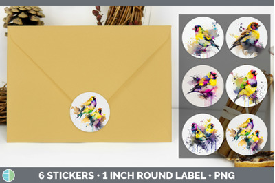 Rainbow Goldfinch Stickers | Sticker 1in Round Labels PNG Designs