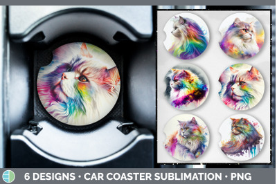 Rainbow Angora Cat Car Coaster | Sublimation Designs Bundle