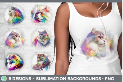 Rainbow Angora Cat Background | Grunge Sublimation Backgrounds