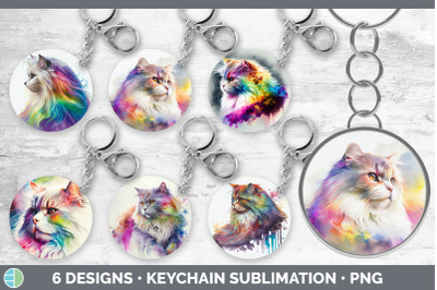 Rainbow Angora Cat Keychain Bundle | Keyring Sublimation Designs