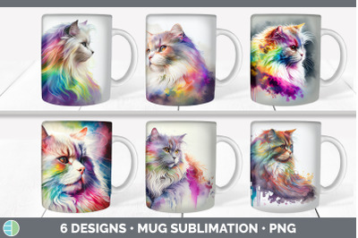 Rainbow Angora Cat Mug Sublimation | Coffee Cup Background PNG