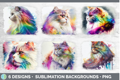 Rainbow Angora Cat Distressed Sublimation Background Panel