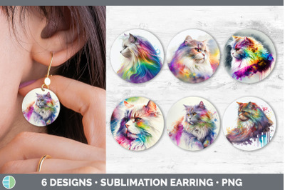 Rainbow Angora Cat Round Earring | Sublimation Designs Bundle