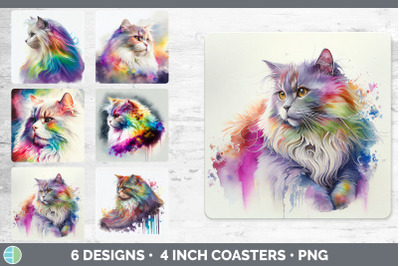 Rainbow Angora Cat Square Coaster | Sublimation Designs Bundle