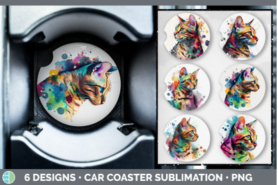 Rainbow Bengal Cat Car Coaster | Sublimation Designs Bundle