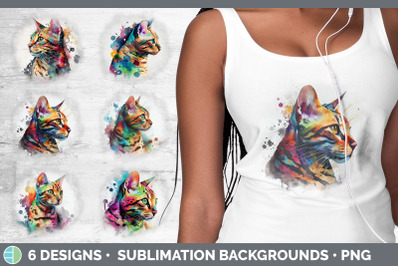 Rainbow Bengal Cat Background | Grunge Sublimation Backgrounds