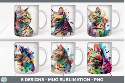 Rainbow Bengal Cat Mug Sublimation | Coffee Cup Background PNG