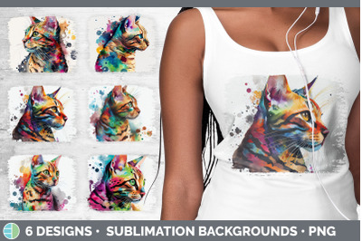 Rainbow Bengal Cat Distressed Sublimation Background Panel