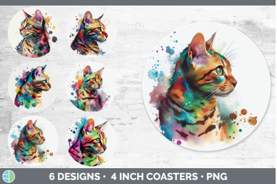 Rainbow Bengal Cat Round Coaster | Sublimation Designs Bundle