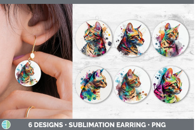 Rainbow Bengal Cat Round Earring | Sublimation Designs Bundle