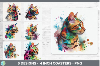 Rainbow Bengal Cat Square Coaster | Sublimation Designs Bundle