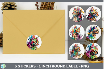 Rainbow Bengal Cat Stickers | Sticker 1in Round Labels PNG Designs