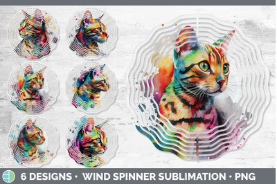 Rainbow Bengal Cat Wind Spinner | Sublimation Designs Bundle