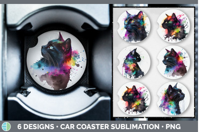 Rainbow Black Cat Car Coaster | Sublimation Designs Bundle