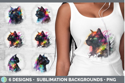Rainbow Black Cat Background | Grunge Sublimation Backgrounds