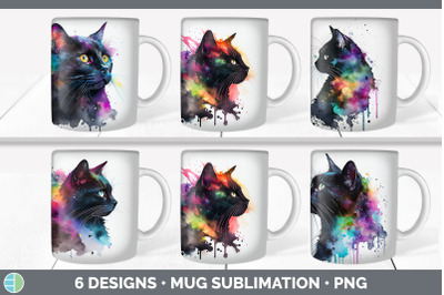 Rainbow Black Cat Mug Sublimation | Coffee Cup Background PNG