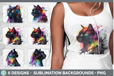 Rainbow Black Cat Distressed Sublimation Background Panel