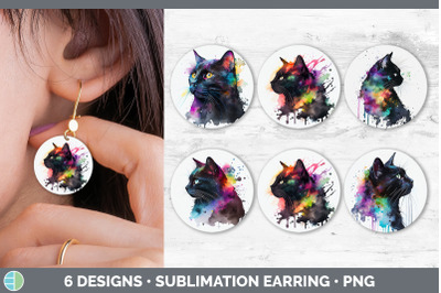 Rainbow Black Cat Round Earring | Sublimation Designs Bundle