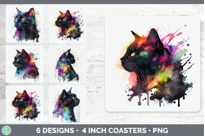 Rainbow Black Cat Square Coaster | Sublimation Designs Bundle