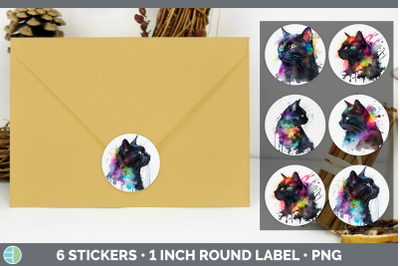 Rainbow Black Cat Stickers | Sticker 1in Round Labels PNG Designs